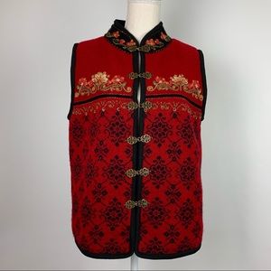 Icelandic Design Vest M Red Print Embroidered Hook